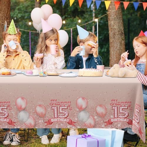 15th Birthday Glitter Tablecloth for Indoor Outdoor Events