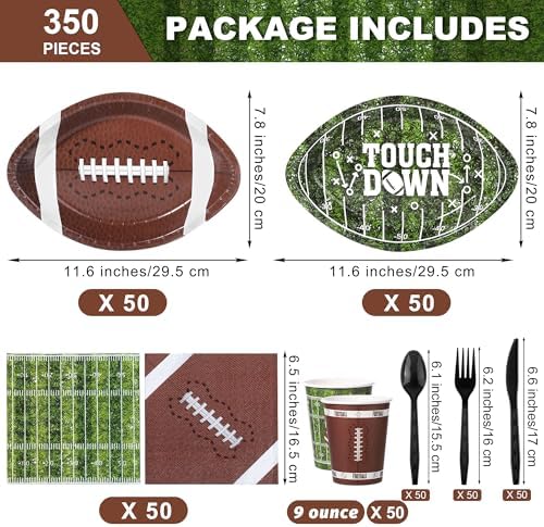 350 Pieces Football Themed Tableware Set for Game Day Parties