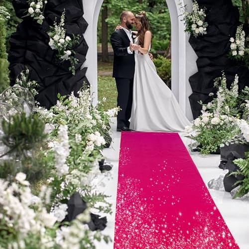 PartyDelight Hot Pink Carpet Runner for Wedding Aisle 2FTx15FT Sequin Rug