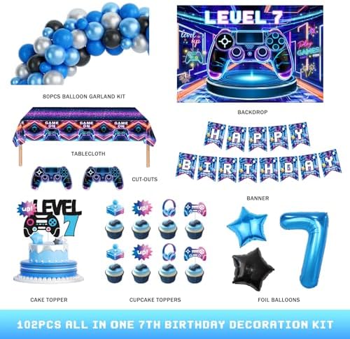 Costova Video Game 7th Birthday Decorations Set