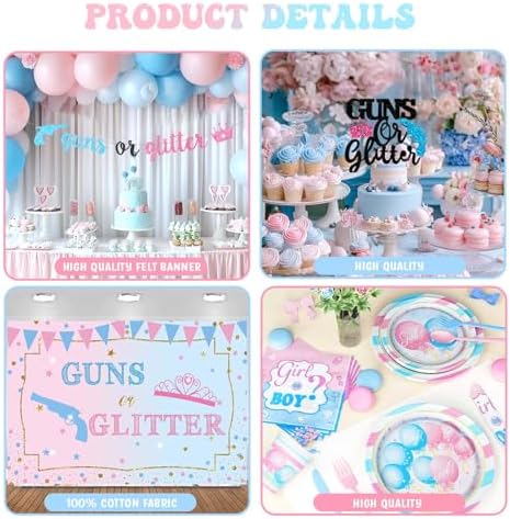 Guns Or Glitter Gender Reveal Decor Set 228 Pieces