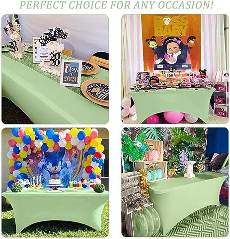4 Pack 6FT Spandex Table Cover for Folding Tables Sage Green
