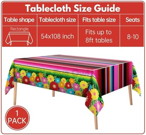 Mexican Fiesta Plastic Tablecloth 54x108 Inch
