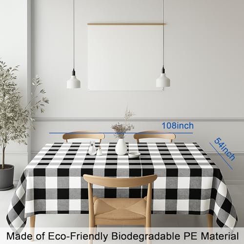 3 Pack Black and White Gingham Tablecloths 54x108 Inches Waterproof Disposable