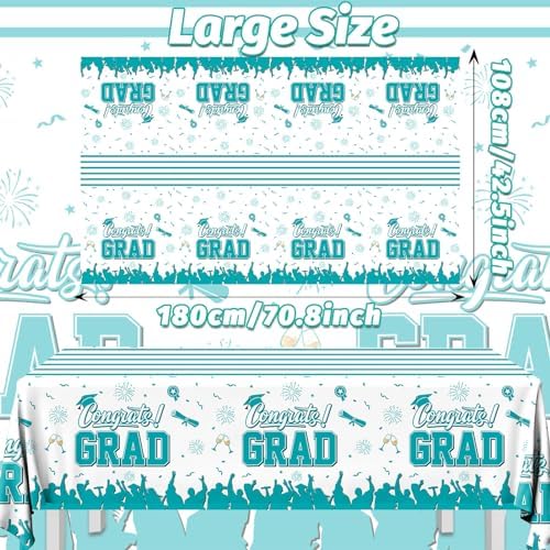 CMUSKO Teal Graduation Tablecloth 3Pcs Class of 2025 Decor