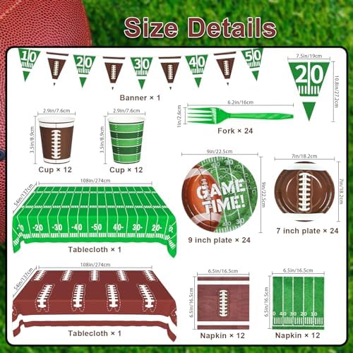 QIKSION Football Party Decorations Kit for 24 Guests