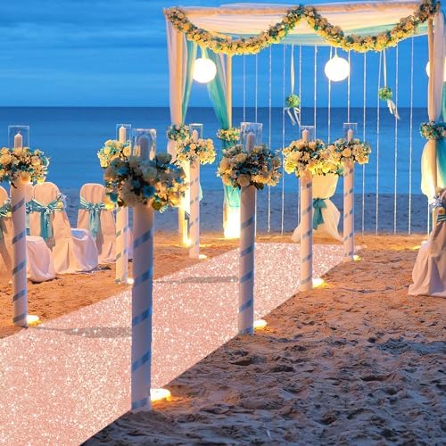 FUHSY Rose Gold Wedding Aisle Runner 4FT x 15FT Glitter Carpet Runner Rug