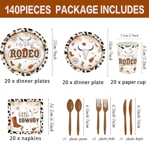 140 Pcs Western Cowboy Tableware Rodeo Birthday Party Decorations