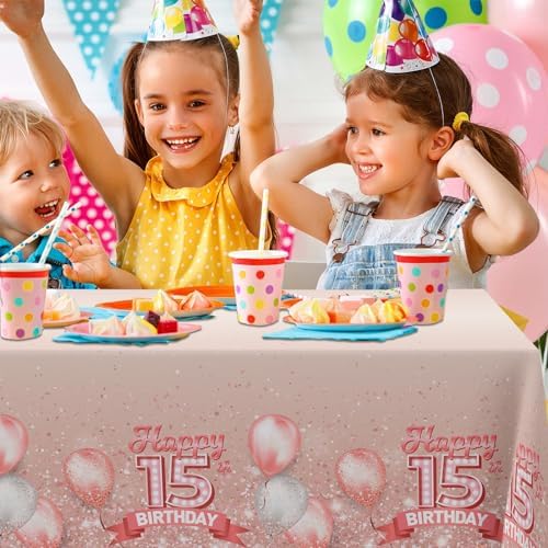15th Birthday Glitter Tablecloth for Indoor Outdoor Events