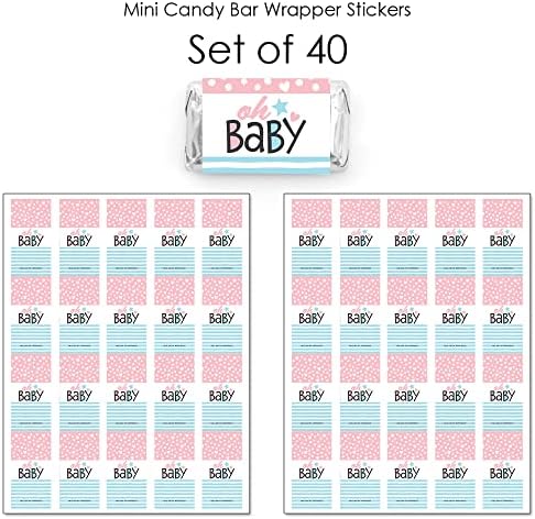 Big Dot of Happiness Baby Gender Reveal Stickers - 40 Count Mini Candy Wrappers