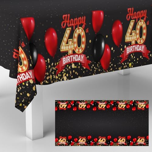 40th Birthday Tablecloth Black Red Rectangle Decor for Parties