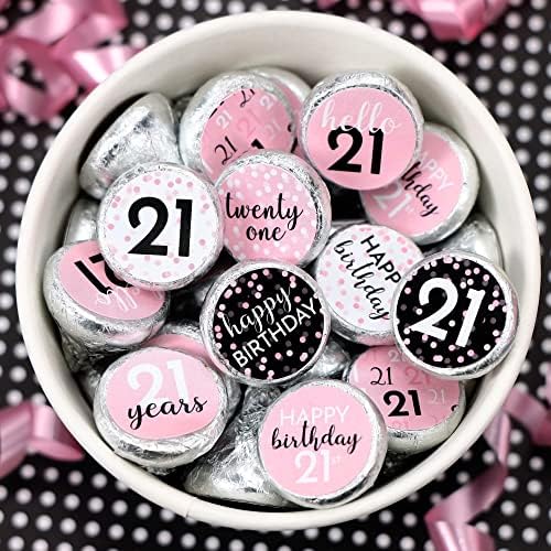Pink Black White 21st Birthday Candy Stickers - 180 Count
