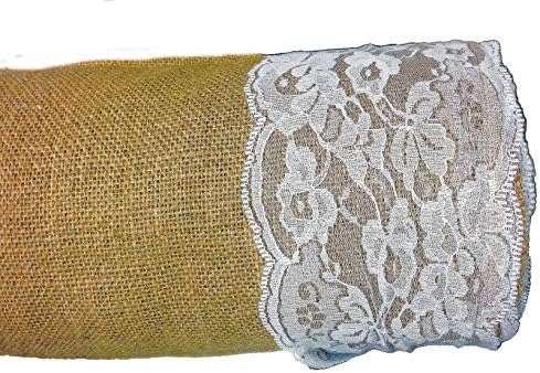 AAYU 75 ft Burlap Wedding Aisle Runner with Ivory Lace