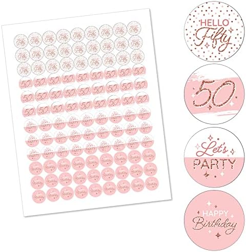 50th Pink Rose Gold Birthday Round Candy Sticker Favors