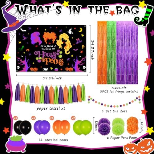 Hocus Pocus Halloween Balloons and Backdrop Decorations