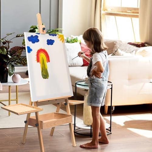 Solid Wood Easel with Storage Drawer and 2 Palettes