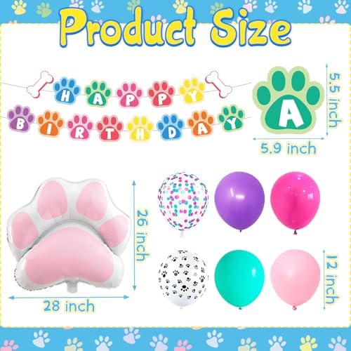 Paw Print Dog Balloons with Birthday Banner 33Pcs Set