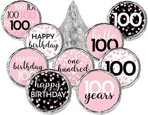 Pink Black White 100th Birthday Candy Stickers 180 Count