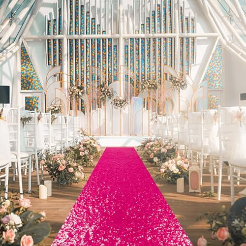 PartyDelight Hot Pink Carpet Runner for Wedding Aisle 2FTx15FT Sequin Rug