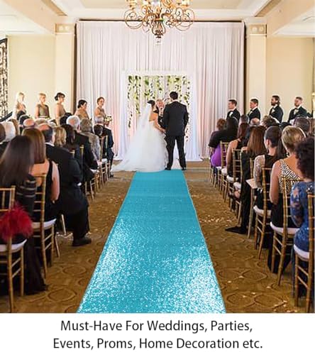 ShiDianYi Aisle Runner - Turquoise Sequin 2FTx15FT Bride Walkway for Wedding Graduation Ceremony
