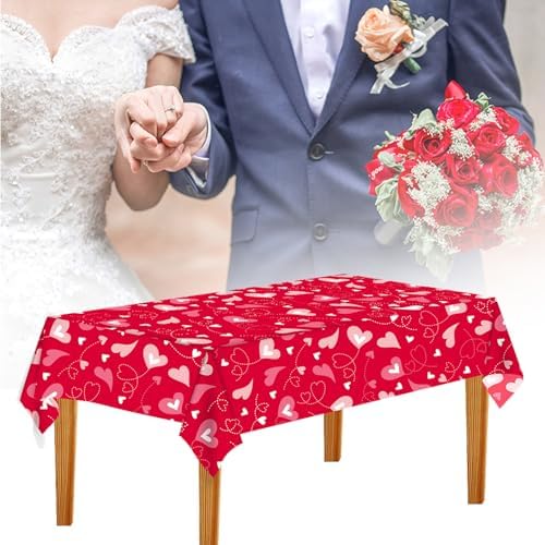 VARACL 3 Pack Valentine Day Tablecloth 108x54 Red Heart Vinyl