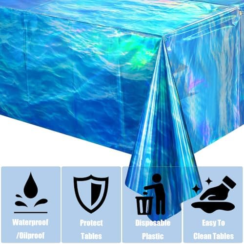 3 Pack Iridescent Ocean Waves Tablecloths 108x54 Inch