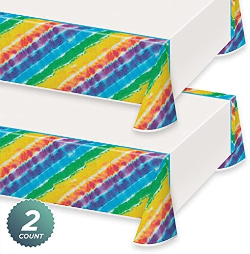 HOME HOOPLA Tie Dye Plastic Table Cover Set 54x84 2 Pack