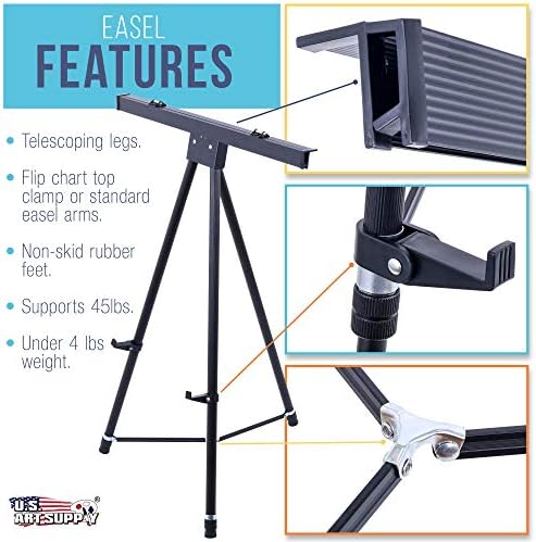 US Art Supply 70 High XL Black Aluminum Flip Chart Easel