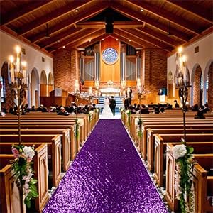ShinyBeauty Purple Glitter Sequin Aisle Runner 15ft x 2ft
