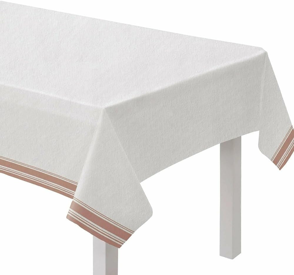 White Airlaid Table Cover with Rose Gold Trim 54x102