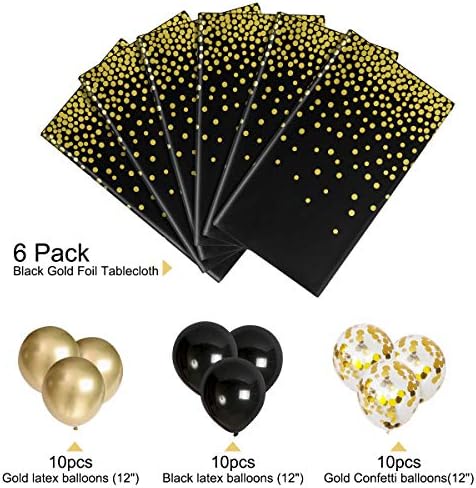 HOMIX 6 Pack Black and Gold Tablecloths for Rectangle Tables