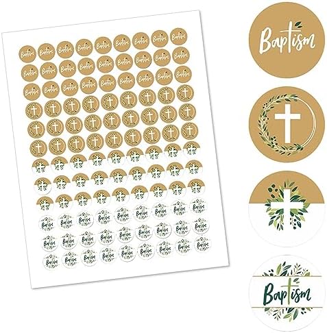 Baptism Elegant Cross Round Candy Stickers 108 per Sheet