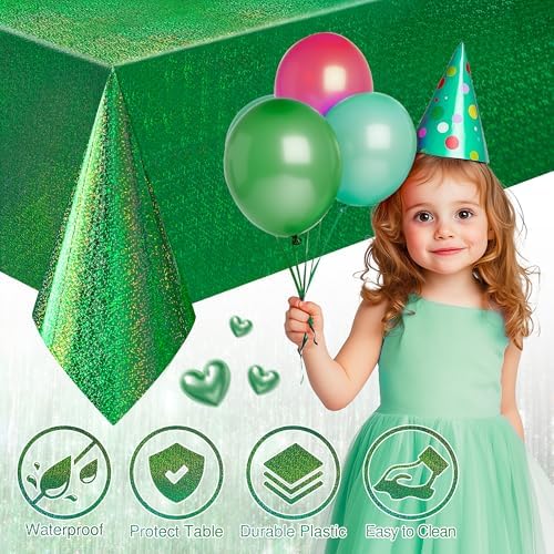 Just Shimmer 2 Pcs Dark Green Holographic Foil Tablecloths
