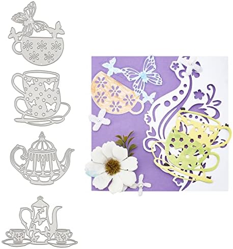 Globleland 4Pcs Tea Theme Die-Cutting Set for Scrapbooking and Card Crafts