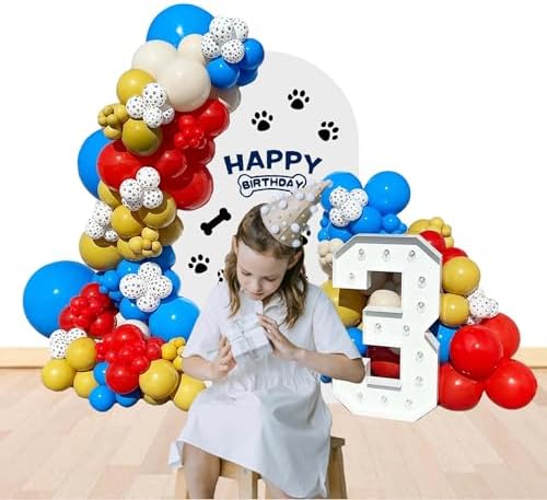 Blue Red Yellow Paw Balloons 146Pcs Birthday Garland Decor