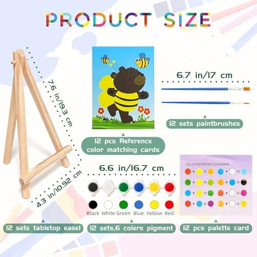 12 Sets Printed Canvas Paint Art Easel Set for Kids and Adults