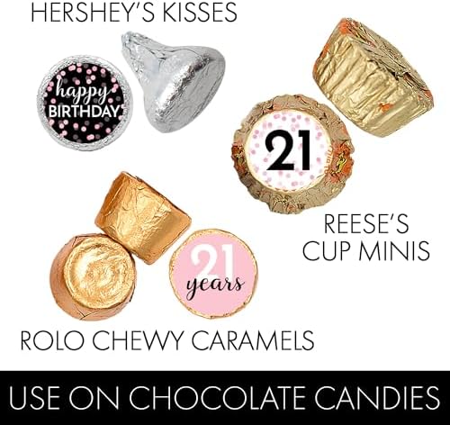 Pink Black White 21st Birthday Candy Stickers - 180 Count