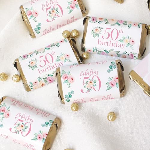 Pink Floral 50th Birthday Party Favor Wrappers 42 Count
