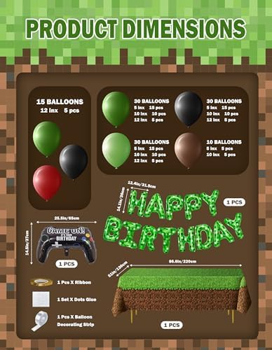 148Pcs Pixel Miner Game Themed Party Decor Kit