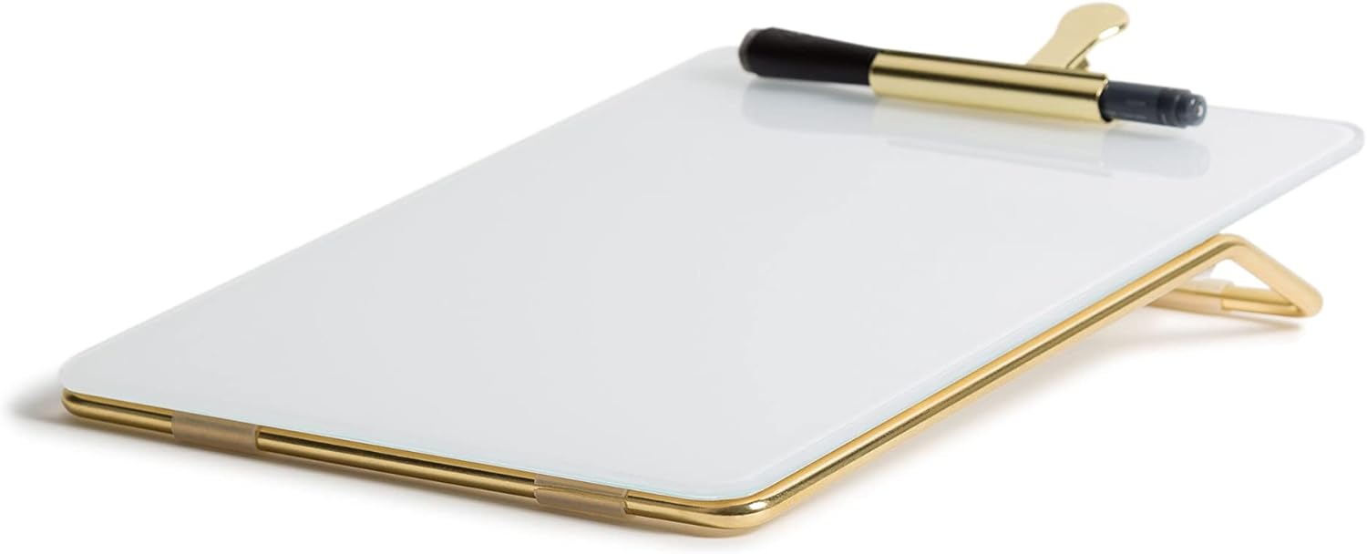 U Brands Dry-Erase Glass Easel with Gold Stand and Clip