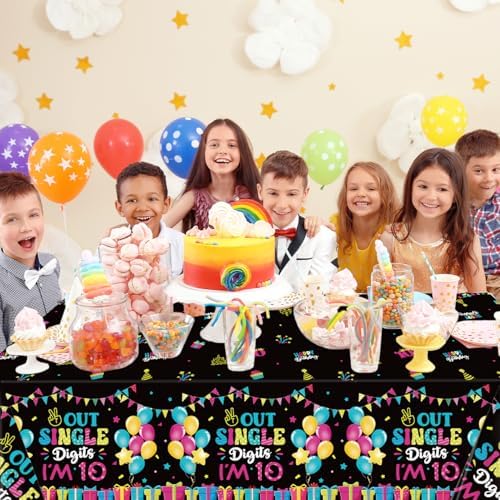 10th Birthday Tablecloths 3Pcs Plastic Large 54x108 Inch