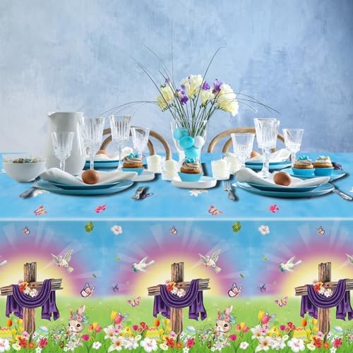 HOWAF 3pcs He is Risen Easter Tablecloth for Spring Celebration
