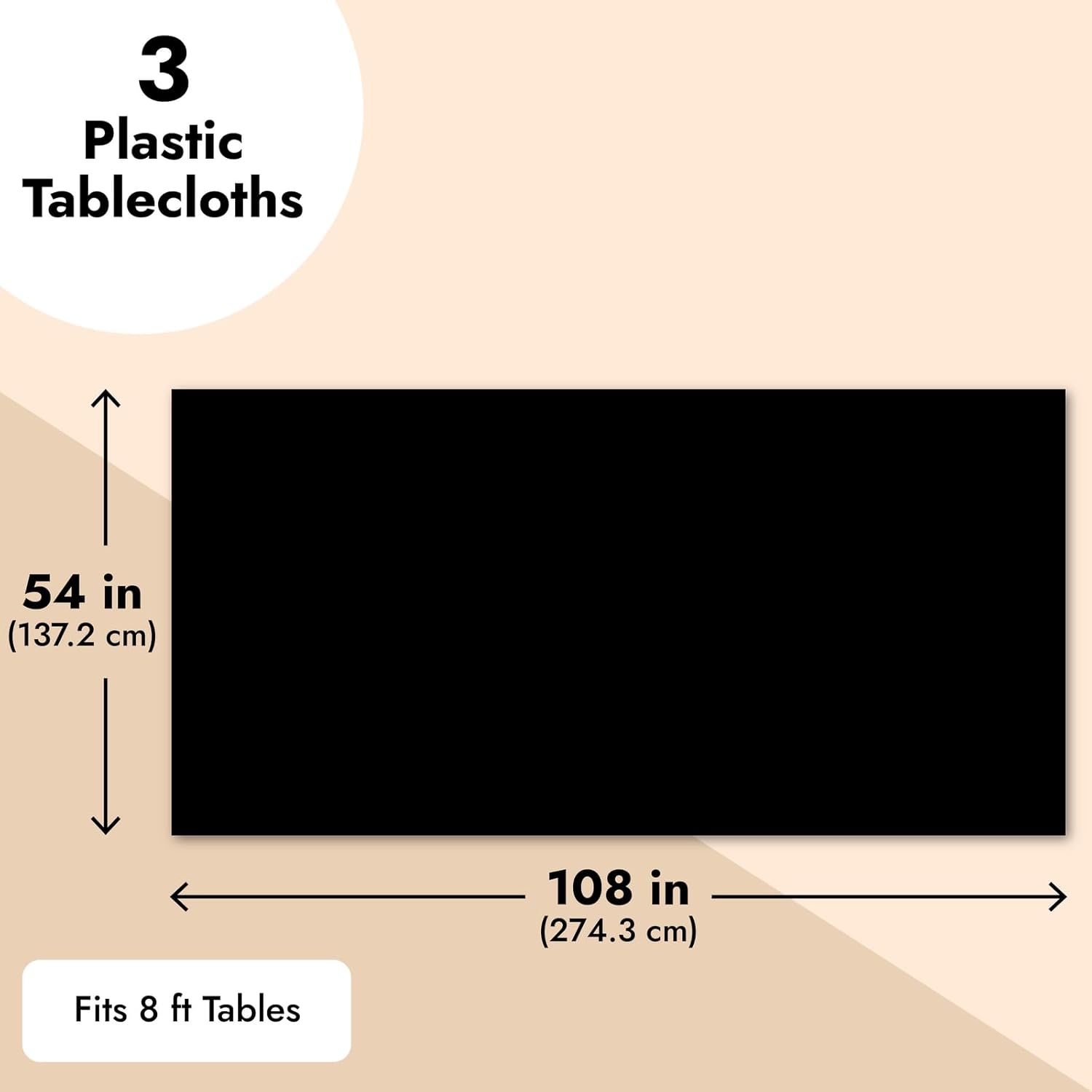 Juvale 3 Pack Black Tablecloth for Rectangle Tables