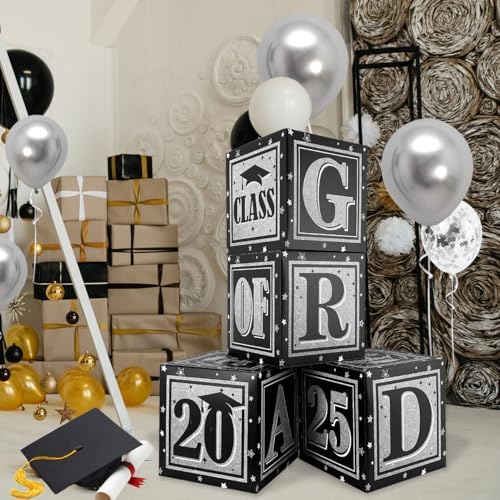 Black and Silver Graduation Decor Balloon Boxes 2025