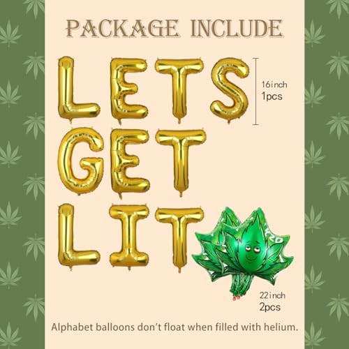Weed Party Balloons with Gold Banner and Confetti
