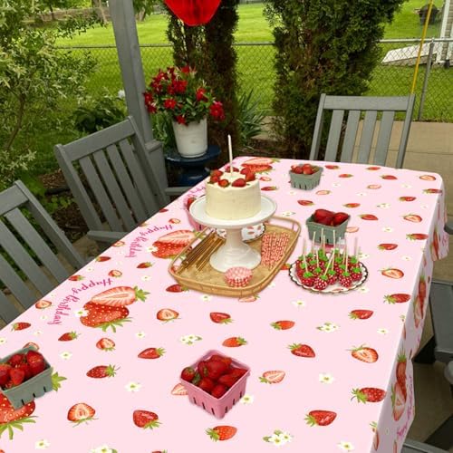 KEFAN 4 Piece Strawberry Tablecloths for Birthday Party Decor
