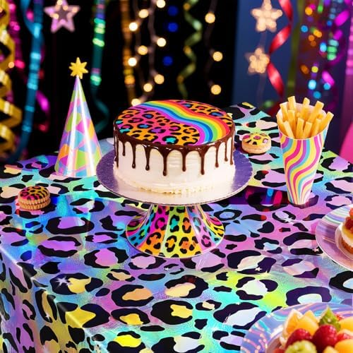 2 Pack Colorful Leopard Print Holography Tablecloth