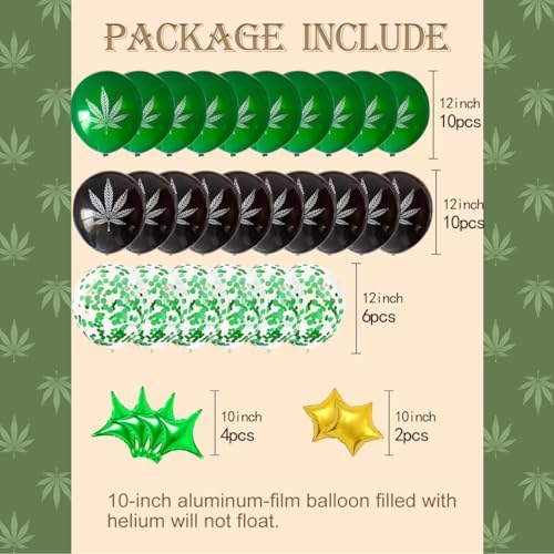 Weed Party Balloons with Gold Banner and Confetti