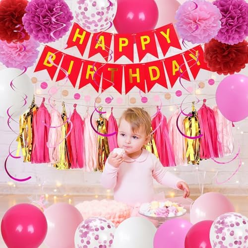 Hot Pink Birthday Decor Kit for Girls and Women