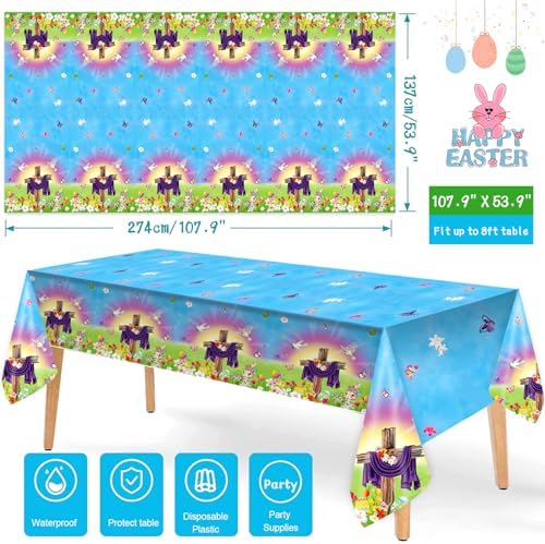 HOWAF 3pcs He is Risen Easter Tablecloth for Spring Celebration